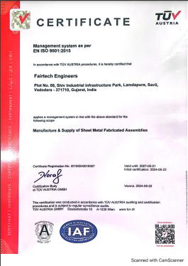 TUV Austria ISO 9001:2015 certificate awarded to Fairtech Engineers